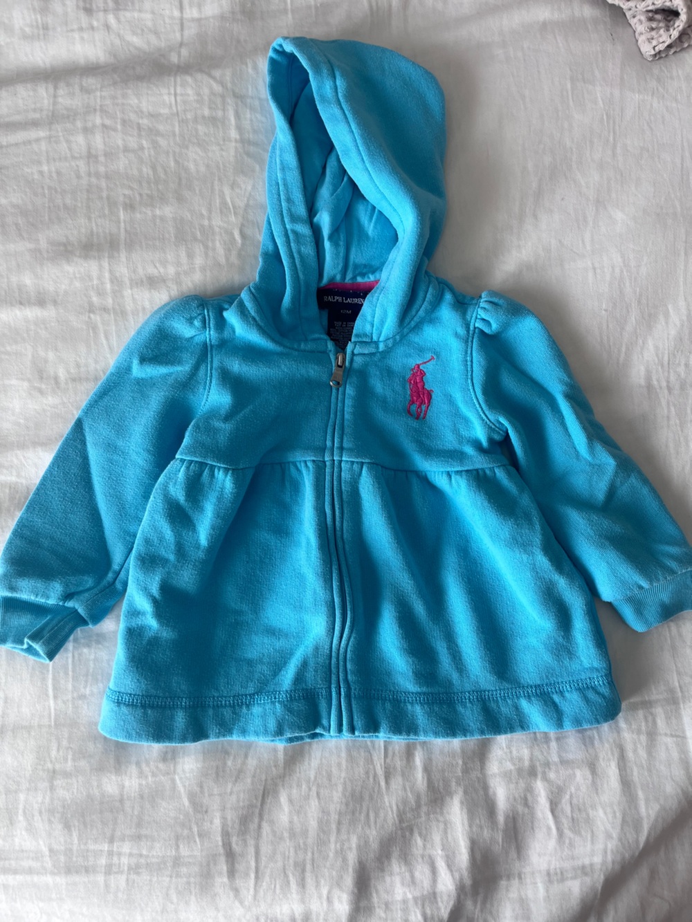 Ralph Lauren Vintage Blue Peplum Hooded Sweatshirt 12mos